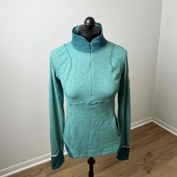 Lululemon Wee Stripe Forage Teal Dark Fuel Kanto Catch Me 1/2 Zip Size 8. Rare!! - Picture 2 of 8